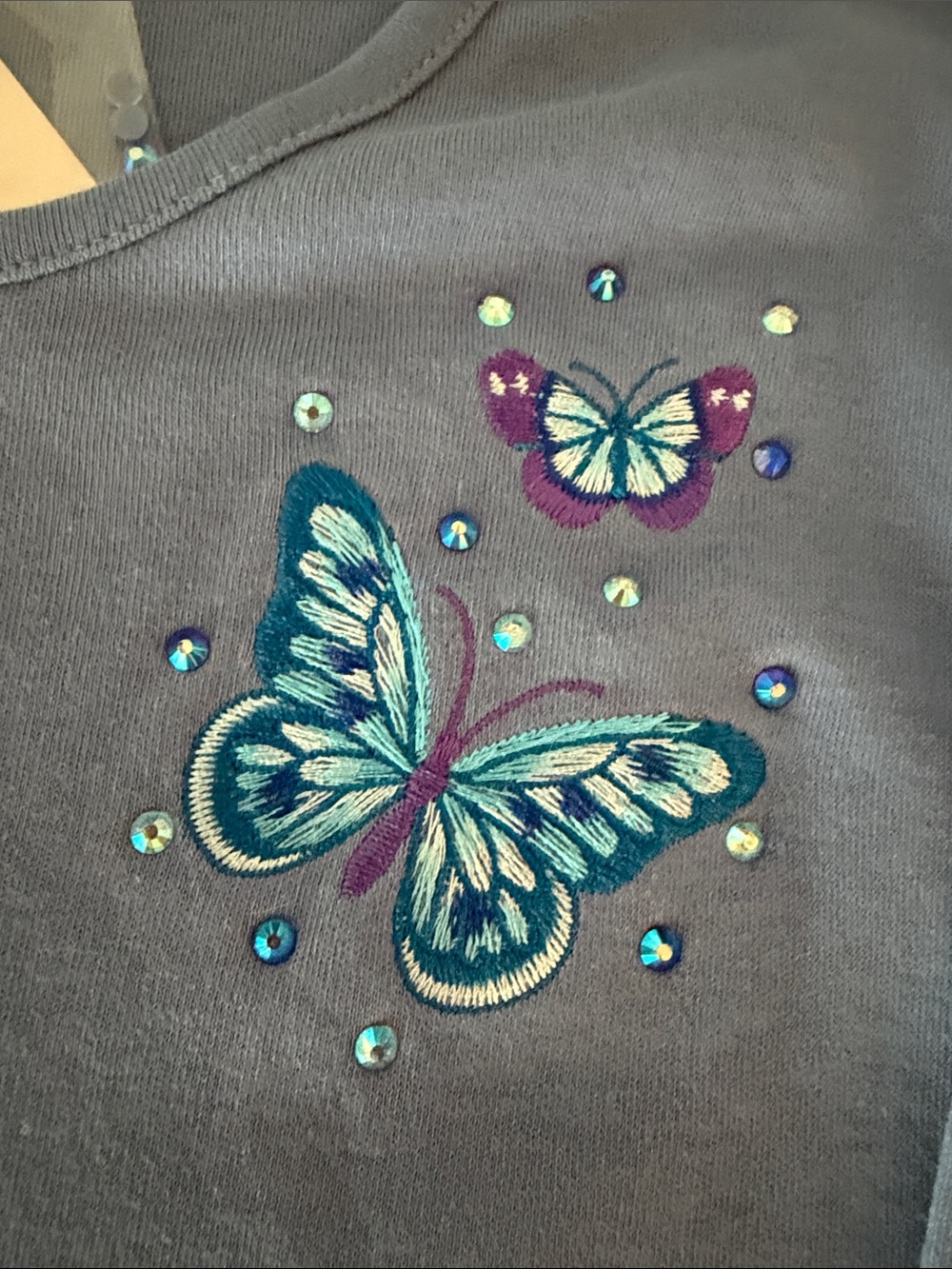 Quacker Factory Dusty Blue Women's 3/4 sleeve Butterflies on front & Sleeves XL - Picture 3 of 4